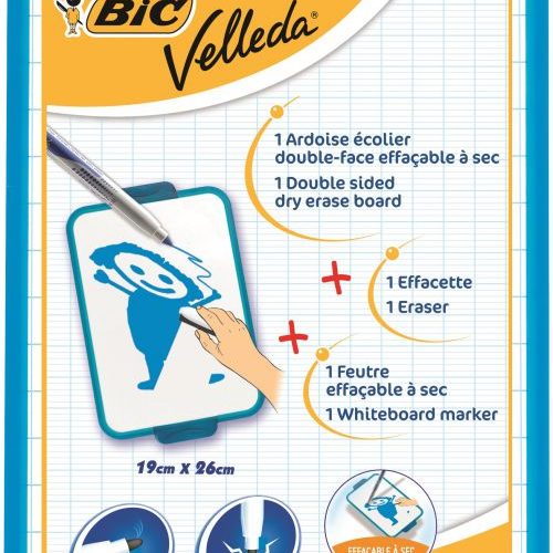 Bic Velleda Drywipe Board Blue 190x260mm (Portable and double sided with holes for hanging) 841360 - CN218